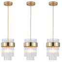 Dijiahua Pendant Lights Kitchen Island Gold 3 Pack,Crystal Pendant Light Fixtures Over Table, Mini Brass Dining Room 1Light Chandelier,Modern Adjustable Cord Hanging Lamp for Bedroom,Sink