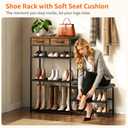 Shoe Rack for Entryway, 5-Tier Shoe Organizer Bench with Cushioned Seat and 2 Drawers, Metal Frame, Wood Top, Adjustable Feet, Holds 16-20 Pairs, Shoe Shelf Stand for Closet, Hallway, Front Door