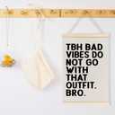 laveliabel Funny Classroom Poster Hanger Frame, Tbh Bad Vibes Banner Poster with Wood Hanger, Funny Humor Sarcastic Quote Wall Art Decor for Nursery School Classroom, 12x16inch