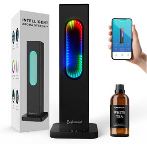 Waterless Oil Diffuser 1000 Sq Ft Coverage, Scent Diffusers for Home 3 Dynamic Gradient Modes with 7 Lights Hotel Collection Rechargeable with 100ml White Tea Lux Essential Oil,App Control