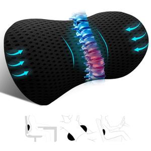 kasney Lumbar Support Pillow, Memory Foam Lumbar Pillow for Lower Back Pain Relief, Back Support Pillow for Office Chair, Car Seat - Black