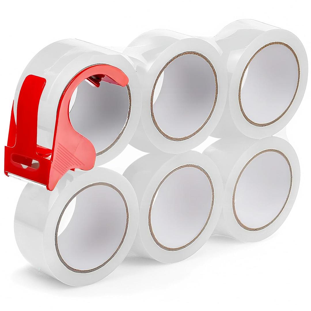 6-Pack Clear Packing Tape with Dispenser, 2.7mil x 1.88 Inches x 55 Yards Heavy Duty Packaging Tape, Strong Adhesive Packing Tape for Moving Boxes, Shipping, Mailing and Storages
