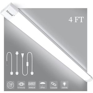 Airand LED Ceiling Light Fixture 4FT, LED Shop Light Fixture 5000K, IP66 Waterproof LED Garage Light Closet Light Under Cabinet Light, 36W 3600 LUX LED Tube Shop Light Work Light for Shop,Hallway