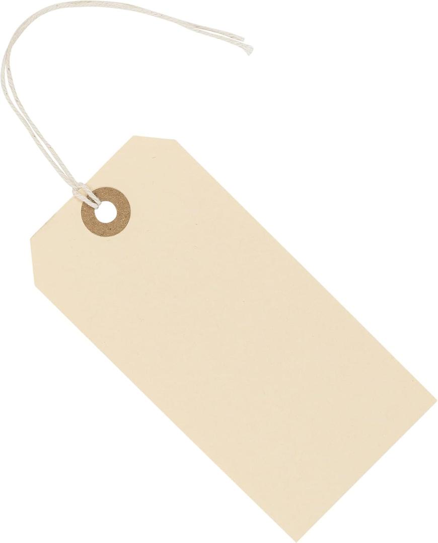 Premium Manila Tags with String - Box of 200 Tags #5-4.75 x 2.375" - 13pt Paper Tags for Labeling with Reinforced Eyelet and String Attached