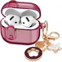 (with Safety Lock) Clear Case Compatible with Cute Apple Airpods 4 Cases 2024 Women, VISOOM Soft TPU Transparency Air pods 4 Gen Case iPods 4 Earbuds Case Girl Bling Keychain for Airpod iPod 4th Gen (Burgundy)