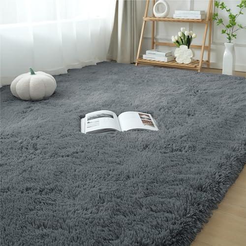 Fluffy Area Rugs for Bedroom 5x7: Shag Rugs for Bedroom - Living Room Area Rug 5x7 Grey Plush Fuzzy Soft Carpet - Teenage Room Dorm Decor Carpets