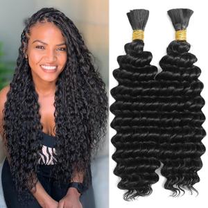 Deep Wave Bulk Braiding Hair for Boho Braids 20 Inch 2 Bundles 200g Curly Boho Hair for Braiding No Weft Wet and Wavy Hair Extensions (#1B)