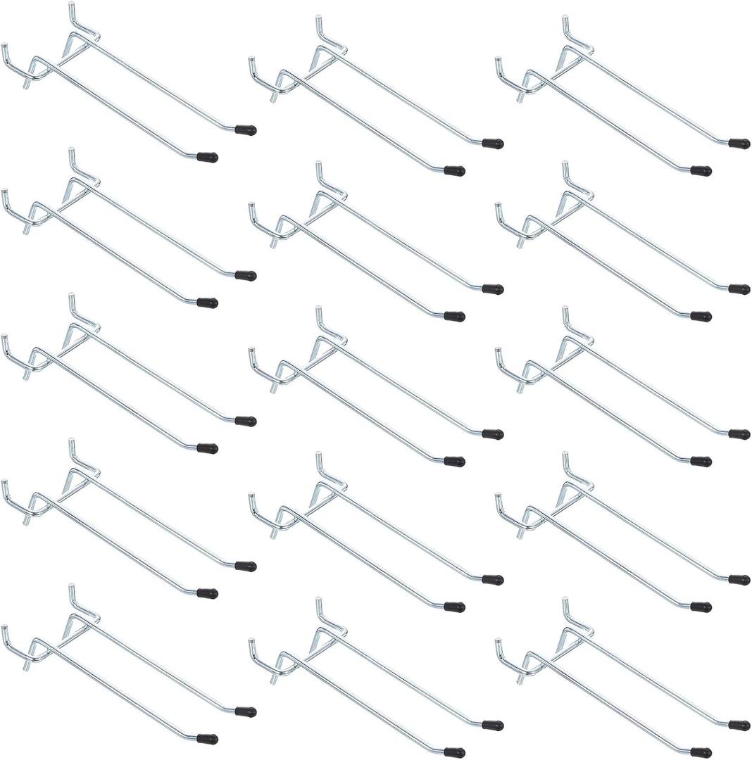 HARFINGTON 15pcs Pegboard Shelving Hooks 5" Metal Peg Board Display Hook Hanging Holders Wall Mount Organize Tools for Workbench Garage Kitchen Store, Silver
