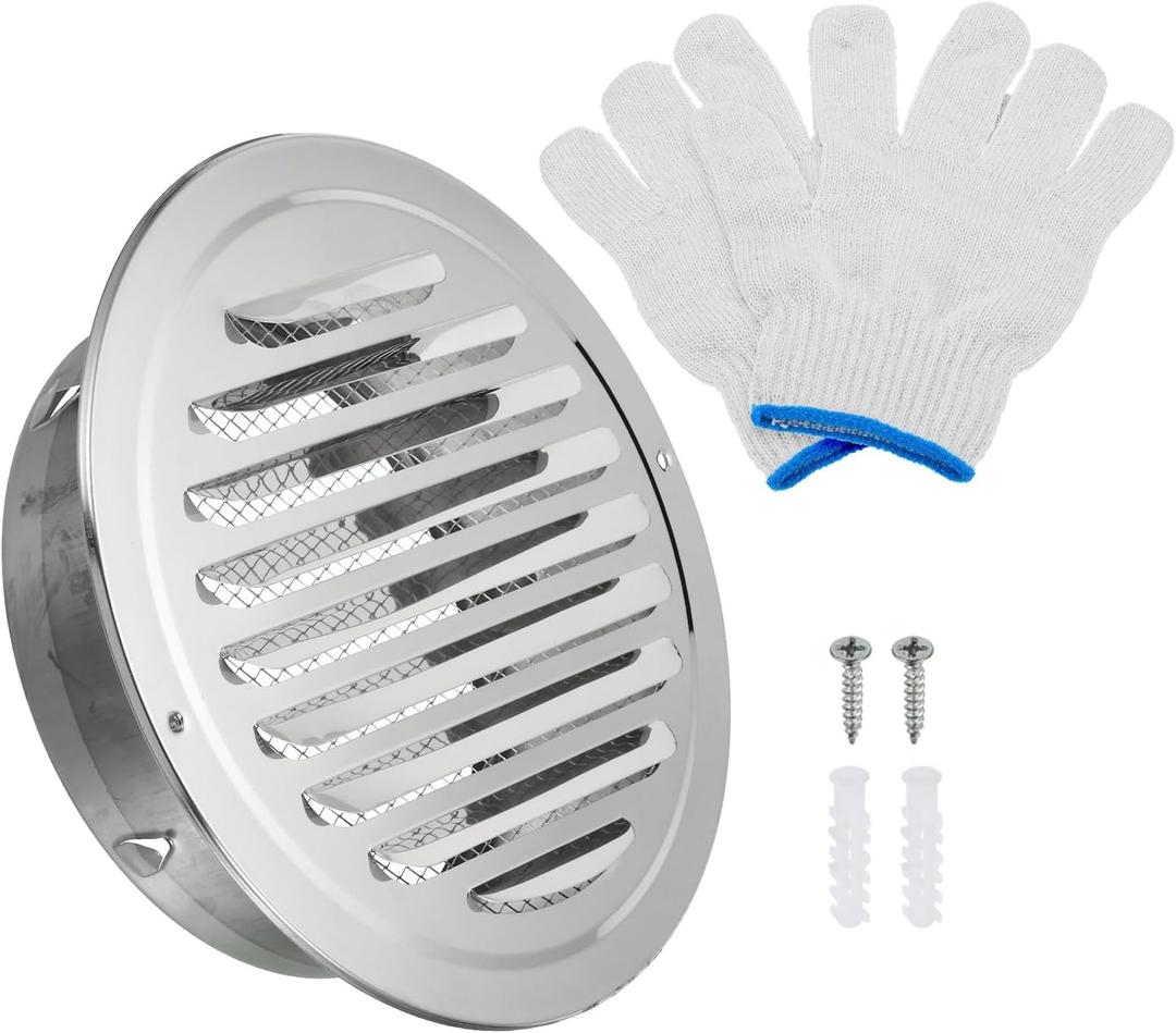PATIKIL 7" Round Soffit Air Vents, Stainless Steel Louver Grille Vent Cover Screen Mesh Air Outlet for Kitchen Bathroom Wall Ceiling Floor Ventilation