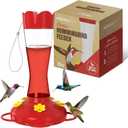 MEKKAPRO Outdoor Hummingbird Feeder Made from Glass, Humming Bird Feeders for Outdoors Hanging Ant and Bee Proof with 5 Nectar Feeding Stations, Bright Red, Backyard Feeder (10 Ounces) (Classic)