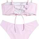 ZAFUL Women's High Cut Bandeau Bikini Set Strapless Solid Color 2 Pieces Bathing Suit Swimsuit (Pink), Small
