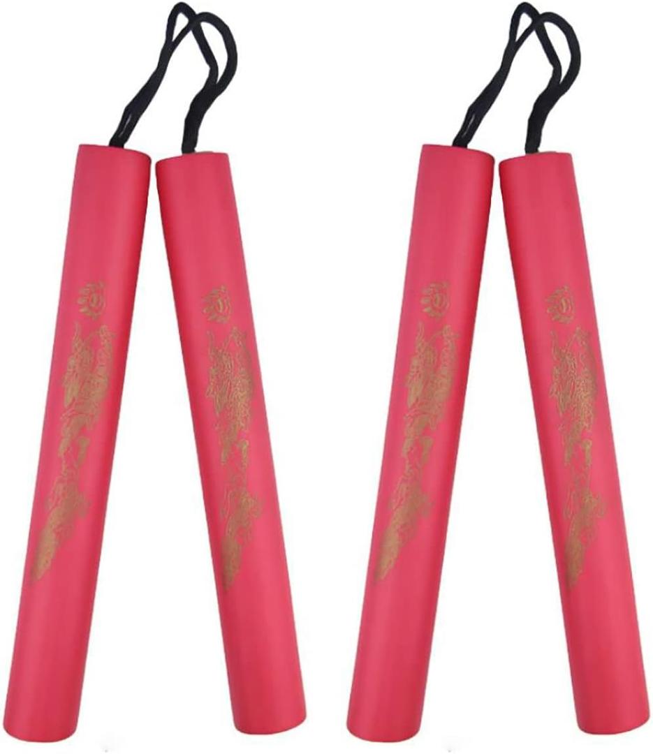 Safe Foam Rubber Training Nunchakus Cord Nunchucks 2PCS for Kids Beginners Practice and Training (Red)