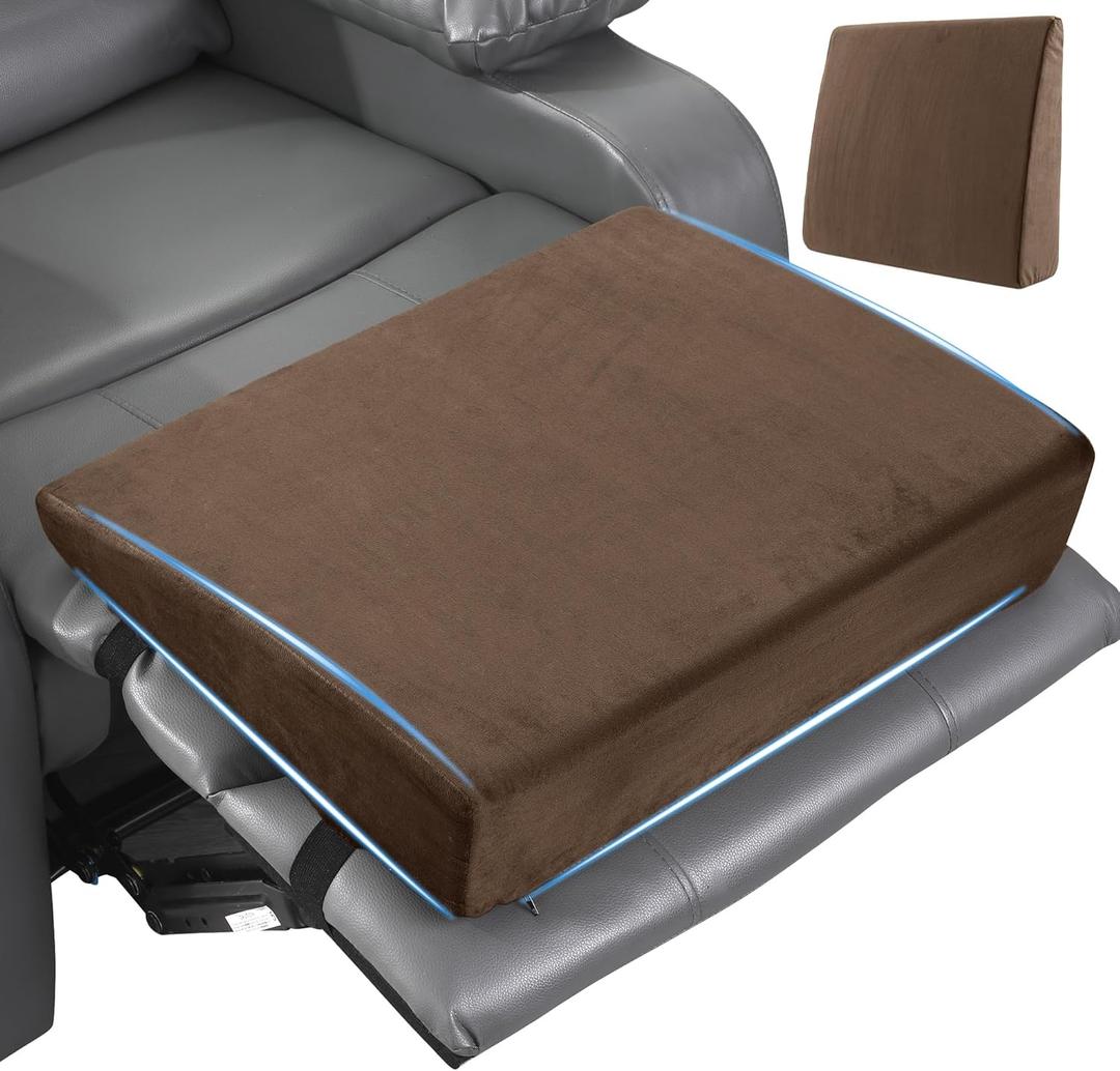 Wedge Recliner Leg Pillow, Foam Extra Large Foot Rest Cushion with Adjustable Straps, Recliner Footrest Extender Leg Elevation Pillow Wedge Pillow for Recliner, Bed, Sofa, Couch (Coffee)