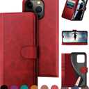 Compatible with iPhone 16 Pro Max 6.9" Genuine Leather Wallet caseRFID Blocking4 Credit Card HolderReal Leather Flip Folio Book Phone case Cover Women Men for Apple 16 ProMax case Red