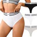 UMMISS High Waisted Underwear for Women Cotton Bikini Hipster Panties Soft Stretch Sport Threaded Ladies Cheeky Panties 3 Pack X-Large
