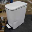 Small Bathroom Trash Can with Lid Soft Close, 6 Liter / 1.6 Gallon Stainless Steel Garbage Can Narrow with Removable Inner Bucket, Step Pedal (White)