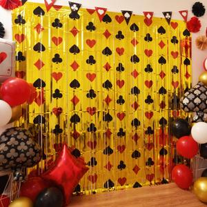Casino Party Decorations, 4 Pack Las Vegas Themed Birthday Photo Booth Prop, Red Black Fringe Curtains Streamers for Card Game Bachelorette Supplies, Vegas Birthday Photo Booth, Poker Party Backdrop