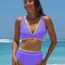 popvil High Waisted Bikini Set for Women Two Piece Tummy Control Swimsuit Color Block Bathing Suit Beach Vacation 2026 (Purple, L)