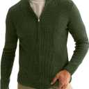 Runcati Mens Full Zip Cardigan Sweater Casual Waffle Stand Collar Knitted Winter Chunky Sweaters (X-Large, Army Green)
