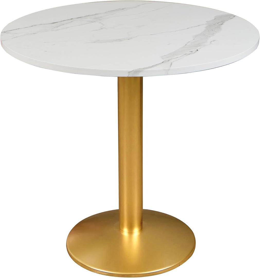 Round Modern Dinning Table 30 inches Bistro Tulip Table with White Faux Marble top Gold Sturdy Metal Frame,Easy Assemble,Diameter 30in*H28.54in, X-Large