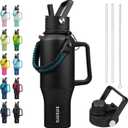 BJPKPK Insulated Water Bottles with Straw Lid, 35oz Metal Water Bottle with 2 lids & Paracord Strap, Double Wall Stainless Steel Tumbler with Handle, Reusable Cups, Mugs, Thermo, Black