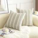 Cethom Decorative Boho Throw Pillow Covers, Farmhouse Textured Pillow Case, 18 x 18 Inch Set of 2, Chair Sofa Bedroom Living Room Home Decor Couch Cushion Case, Olive Green and Beige Striped