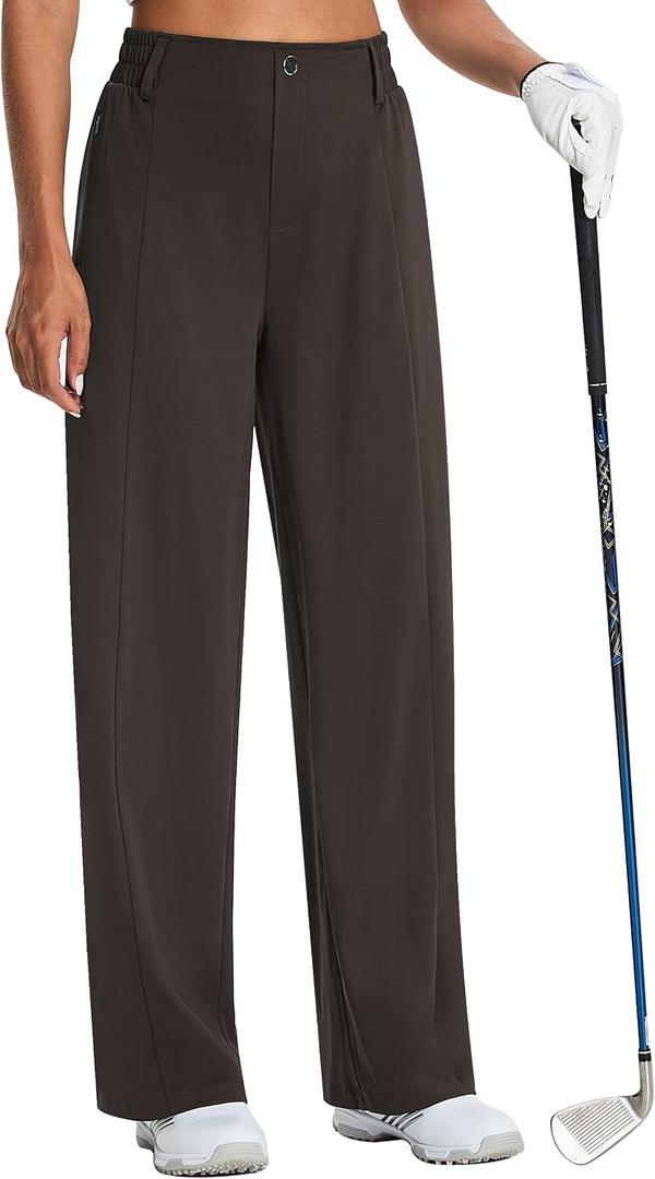 Women's Wide Leg Golf Dress Pants 31" Flowy Travel Work Slacks Trousers UPF 50+ Business Casual Outfits Palazzo Pants Medium