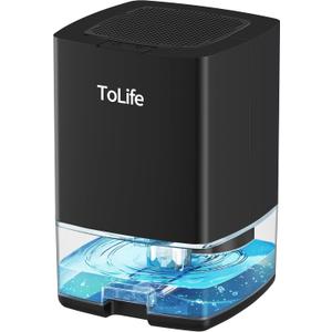 ToLife Dehumidifiers for Home 30 OZ Water Tank with Auto-Off 500 sq.ft Portable Small Dehumidifier for Bathroom Bedroom RV Closet Room 7 Colors LED Light, Black