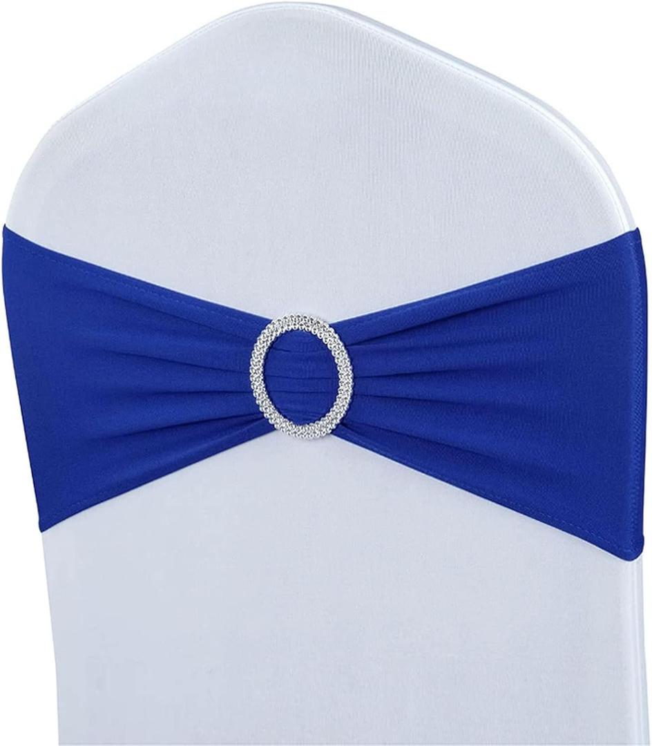 Albassa Chair Sashes Spandex Stretch Chair Bows with Buckle Slider for Wedding Party Decorations (Blue, 25PCS)