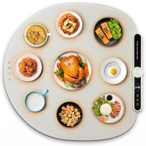 Round Food Warming Mat XXL 27.5''x27.5'' (Beige) - Electric Food Warming Tray with 9 Temp Levels - Silicone Food Warmers for Parties Buffet with Timer, Child Lock & Fast Heating