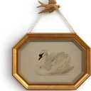 Gold Framed Canvas Wall Art Vintage Decor,White Swan Painting Prints,8"x12"Picture Frame With Accessories for Living Room Bathroom Kitchen Bedroom