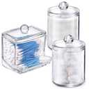 ciyeu Qtip Holder Cotton Swab Holder Storage Dispenser, Clear Cotton Ball Swab Holder, Jars with Lids for Bathroom (4 Pack)