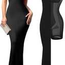 Popilush Summer Maxi Dress for Women - Cocktail Shapewear Dresses Built-in Bra Adjustable Straps Vacation Long Slip (Medium, Black)