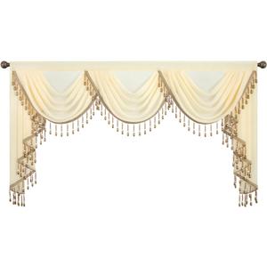 VOGOL Retro Brown Waterfall Valance Curtains, 79 Inches Wide Vintage Light Filtering Sheer Valances for Wedding Cafe Home Decor, 1 Panel Soft Touch Silky Drape with Tassels