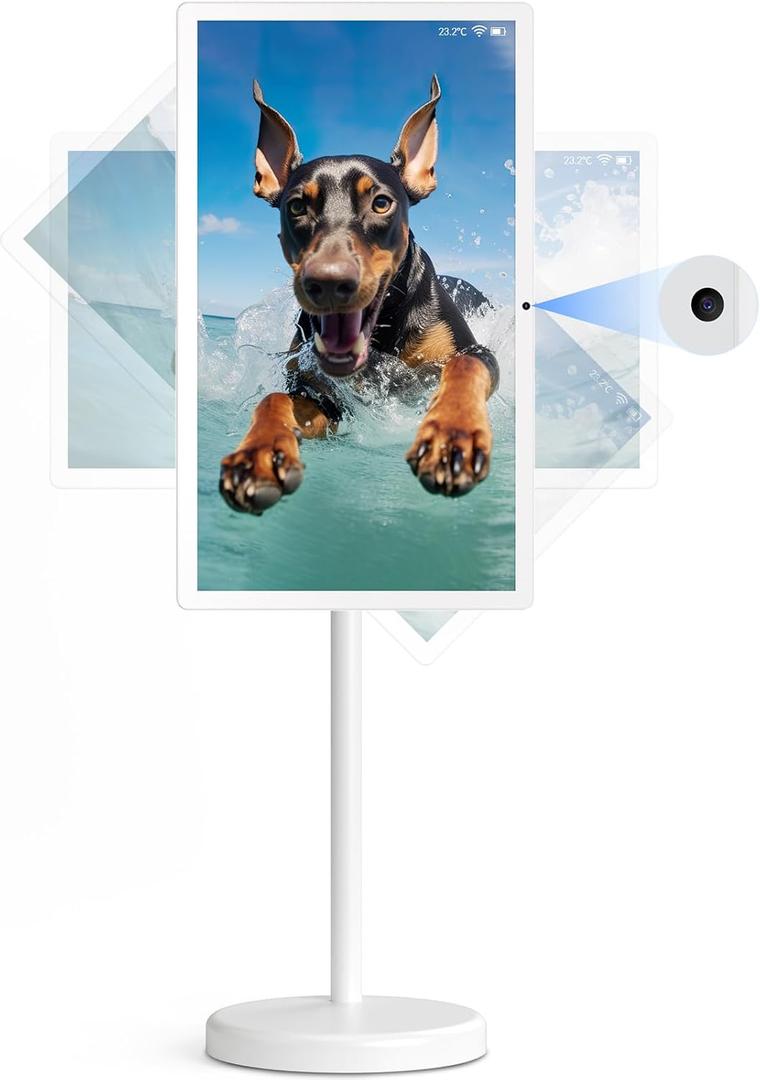 22-Inch Portable TV on Wheels, 1080p Portable Touch Screen Monitor, Android15, EDLA-Certified, Full Swivel Rotation, Smart Rolling TV Built-in 13MP Camera, Built-in Battery(6-8H), 6+128G