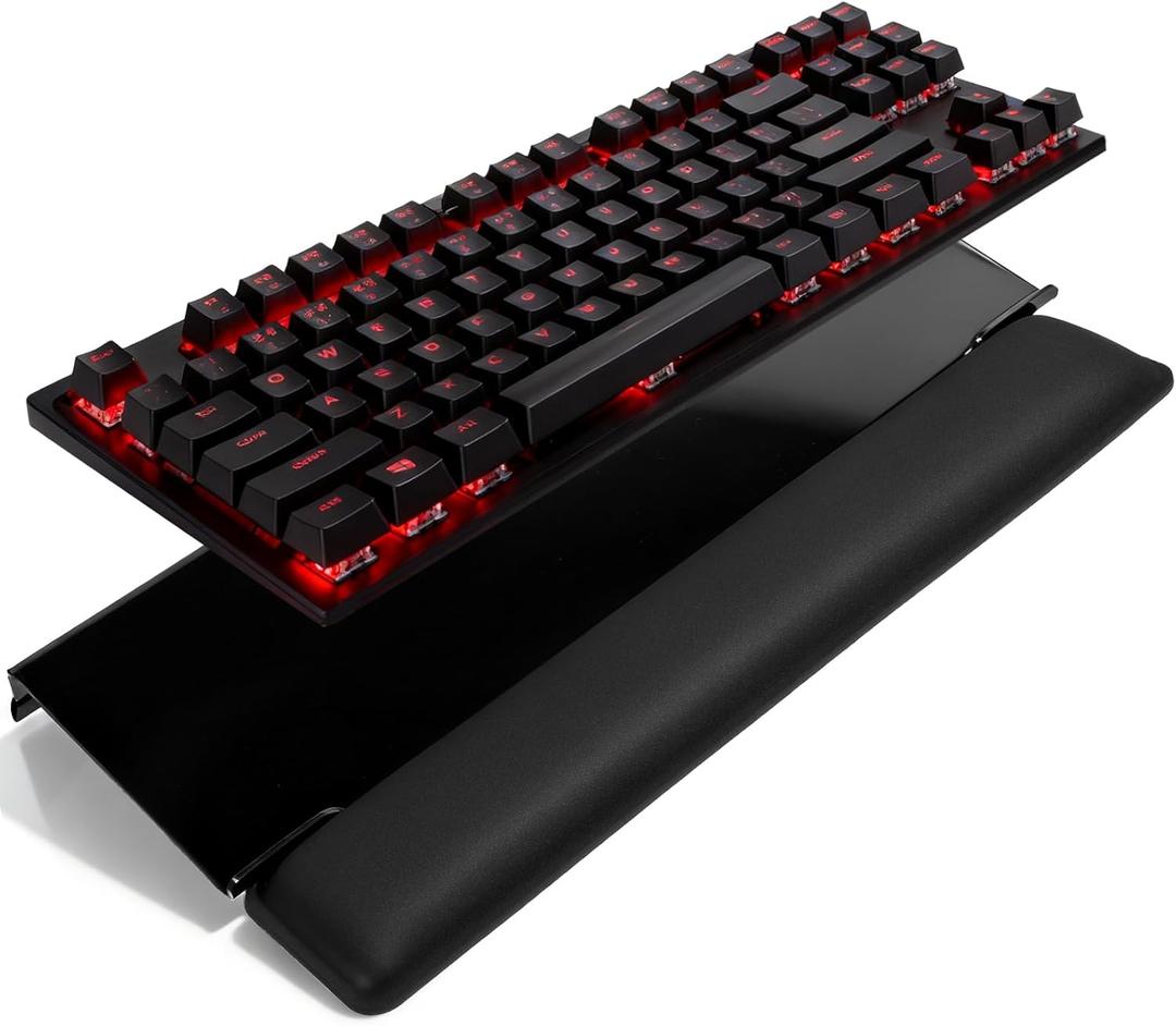 Computer Keyboard Wrist Rest Stand for Desktop Space-Saving Keyboard Riser with Silicone Wrist Rest for Office Desk, Home, School, Easy Typing, 3-Level Height Adjustment, Black