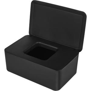 Cuayaes Black Tissue Box Cover, Refillable Baby Wipes Dispenser with Sealed Lid, Modern Desktop Tissue Box Holder Napkin Organizer Container for Bathroom Car Office, Blac