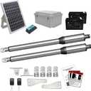 JUJIANG C01 Solar Gate Opener with Batteries & Solar Panel for Dual Swing Gates Up to 440lb 12FT per Arm Automatic Gate Opener with Remote Complete Kit Light Duty Automatic Gate Openers Solar Powered