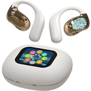 Open Ear Earbuds Ultra Comfort Wireless Bluetooth 5.4 Headphones Over The Ear Earbuds with Intelligent Touch Screen EarHooks IPX7 Waterproof Bone Conduction Earphones for Fitness Sports-OFF WHITE