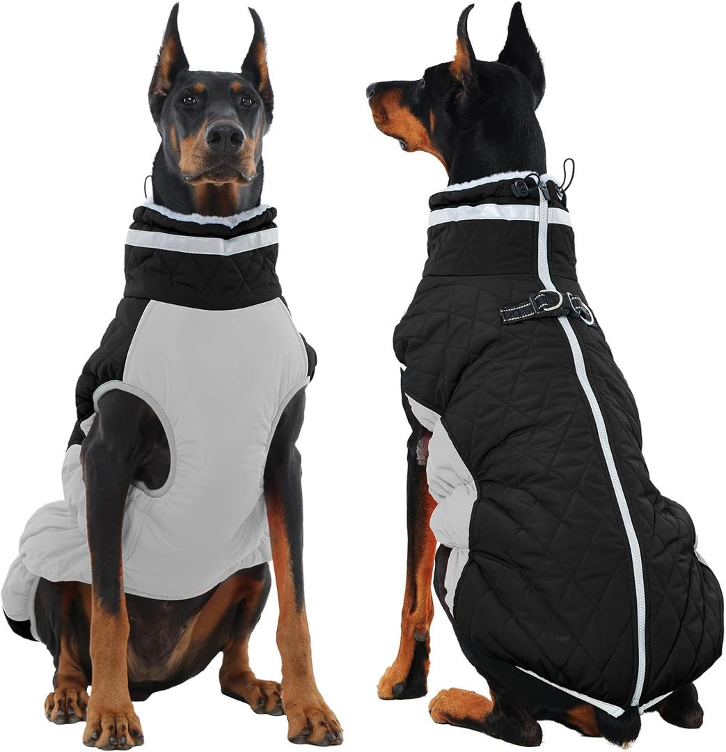 Dog Winter Jacket Cozy Reflective Waterproof Windproof Warm Pet Garment,Comfortable Cold Weather Fleece Apparel Outfits with Zipper Closure for Small Medium Large Dogs Puppy Walking,XXX-Large (Black)