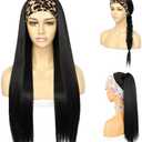 SAPPHIREWIGS Black Straight Headband Wig for Women Synthetic Headband Wigs Glueless Heat Resistant Natutal Looking for Daily Party Use 26 Inch