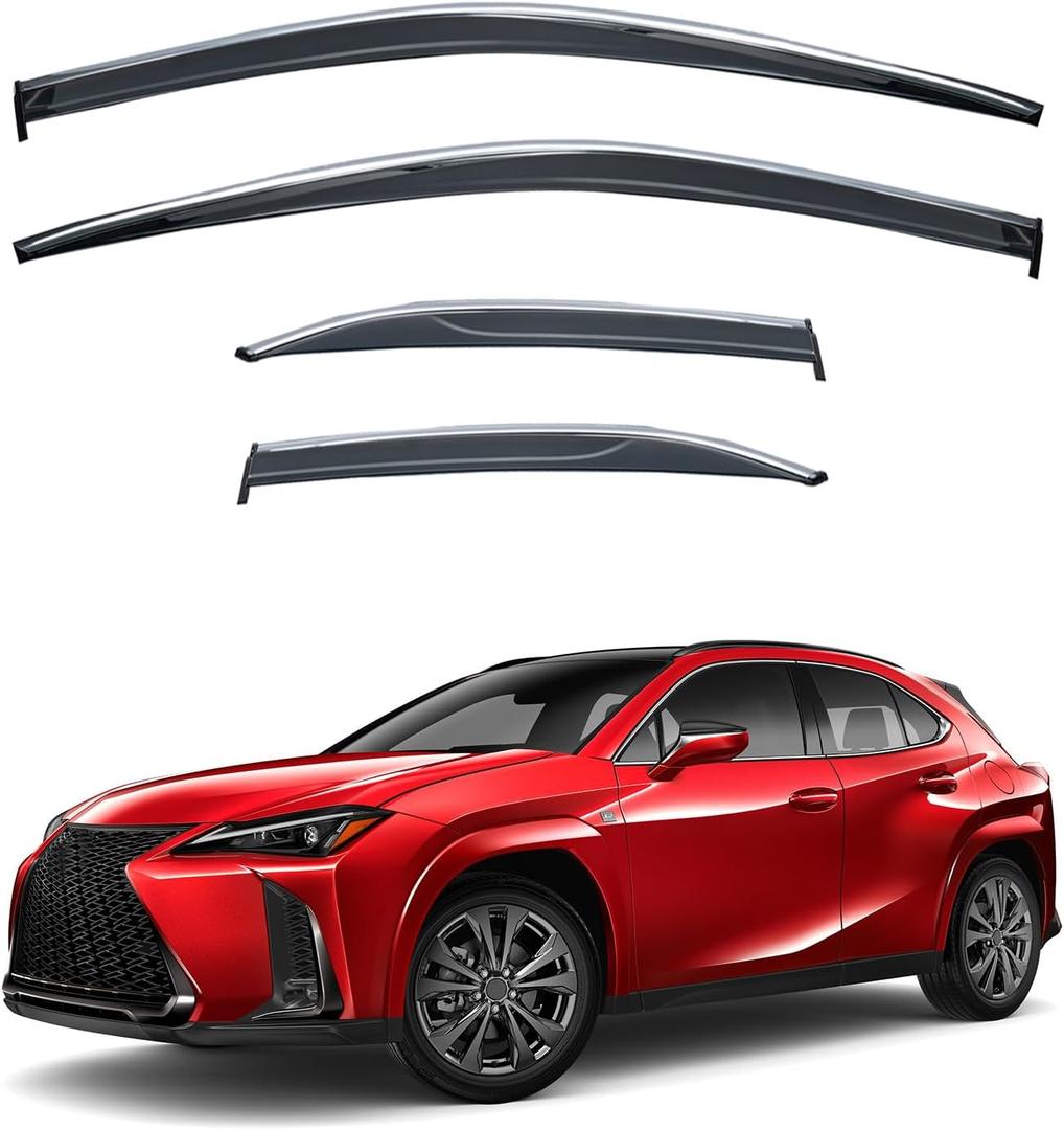 4pcs JDM Vent Window Visors Compatible with 2019-2024 UX200 UX250h,Outside Mount Style Sun Rain Guard,Smoke Tint with Chrome Trim