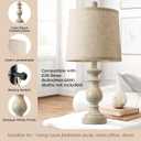 PARTPHONER Traditional Table Lamp Set of 2, Rustic Farmhouse Table Lamps for Living Room Bedroom, 22" Bedside Desk Lamps Vintage Nightstand Lamps with Linen Shades, Antique White