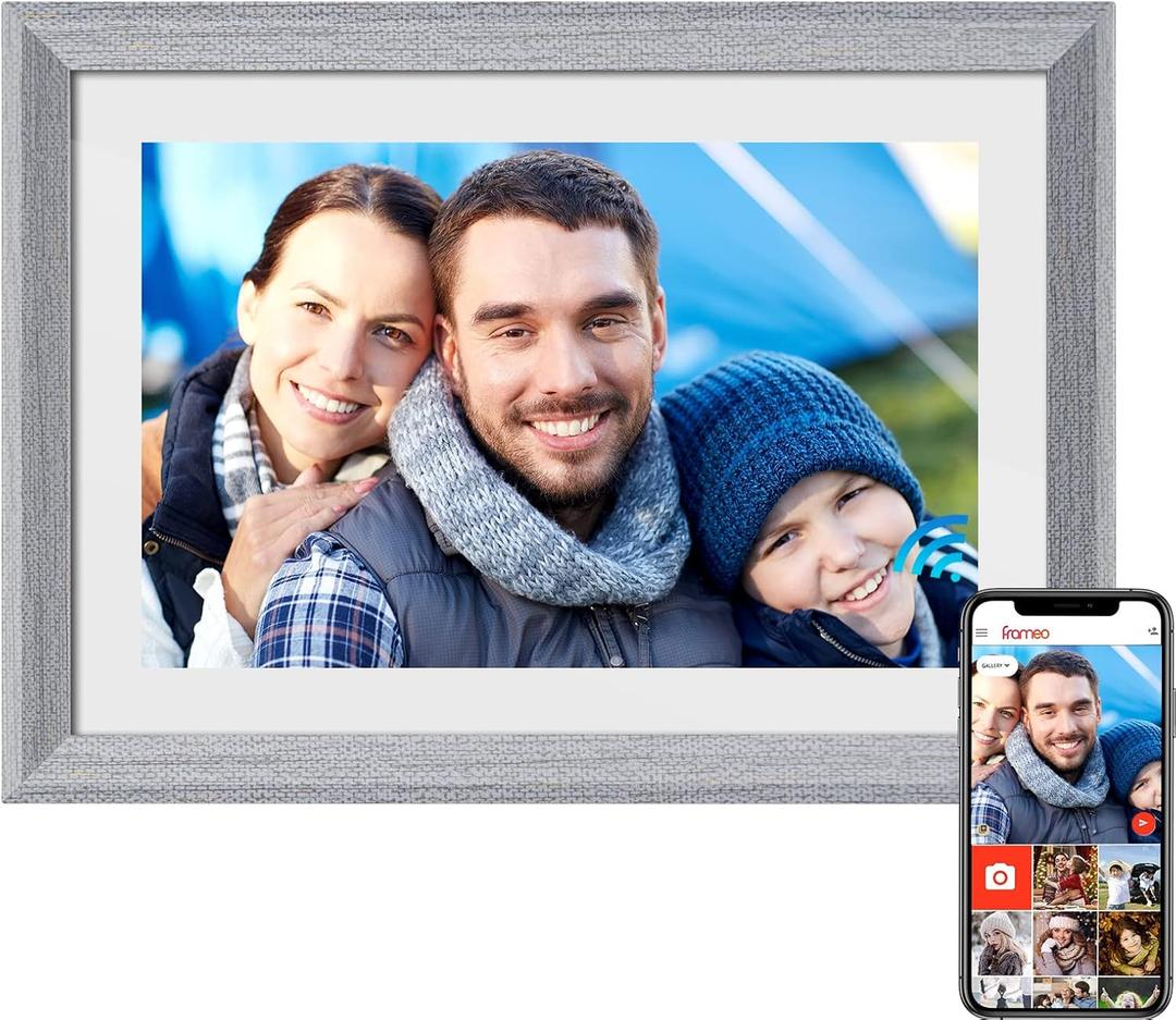 FRAMEO Digital Picture Frame WiFi 10.1 inch IPS Touch Screen HD Display,16GB Storage, Auto-Rotate,Easy Setup to Share Photos or Videos via Frameo APP (High-grade grey)