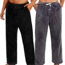 Vulcanodon 2 Pack Mens Plush Warm Pajama Pants, Fluffy Soft Fleece Sleep Pant with Pockets Lounge Pj Bottoms for Men (Large)