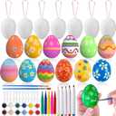 Max Fun 50 Pcs White Blank Easter Eggs Ornaments Bulk Decoration for Craft Hanging Plastic Artificial Eggs with Rope DIY Painting Decorating Basket Fillers Gift Easter Party Favors