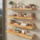 fuqing Live Edge Floating Shelves for Wall, 40 Inch Solid Elm Wood Shelves | Natural Elm Grain, 8in Deep, Invisible Heavy Duty Brackets, Rustic Wooden Shelves for Living Room, Kitchen, Bathroom, 1 Pack