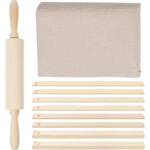 Yuanan 10 PCS Pottery Tools Include 1 Clay Rolling Pin for Clay Pottery 1 Portable Potterys Linen and 8 PCS 4 Size Teaching Rolling Mud Stick Guide Potterys Tool Kit for Ceramic Clays Projects