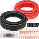 4 Gauge Wire Copper Clad Aluminum CCA 50FT Black/Red with 4ga lugs,100A ANL Fuse Holder and Heat Shrink Tube - Battery Power/Ground Cable,Car Audio Speaker,RV Trailer Amp Wiring kit