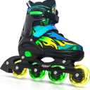 Nattork Adjustable Inline Skates for Kids Adults, Indoor and Outdoor Blades Roller Skates with 8 Light Up Wheels for Boys Girls Aged 4-16, Adult Women Beginners (Medium - Kid (13C-2 US), Aurora Green)